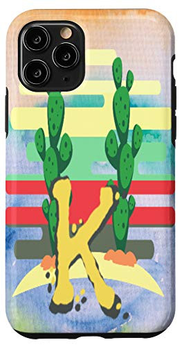 iPhone 11 Pro Cactus Gradient Watercolor Monogram Letter K Case